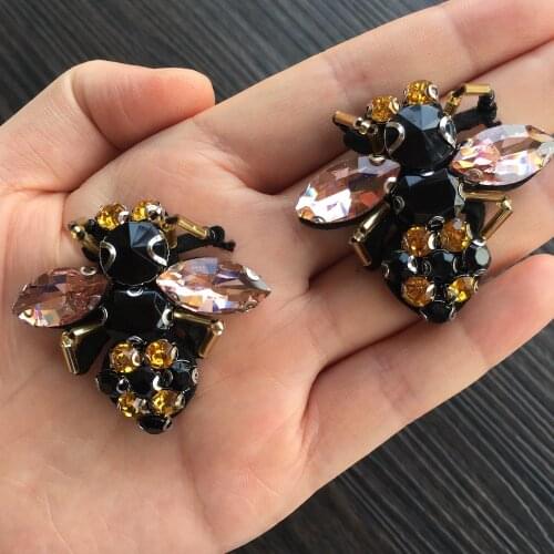 1Pcs Beaded Patch for Clothing Sewing on Bees Patch Rhinstone Beading Applique Clothes Badge DIY Sewing Accessories LSHB607