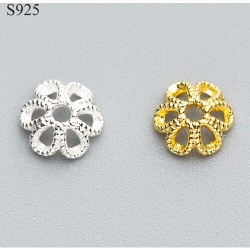 10pcs Real Solid 925 Sterling Plain Silver 6mm Gold Flower Bead Caps Necklace Bracelet Connector Jewelry Making Findings