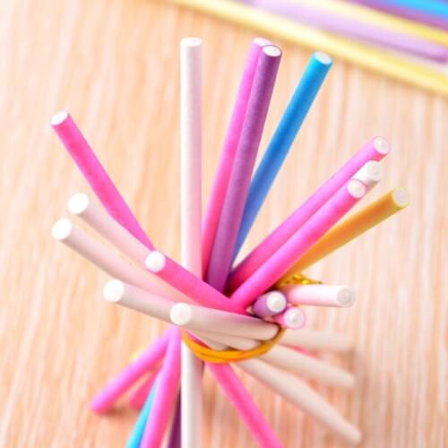 100pcs/set Colorful Cake Pop Lollipop Stick Paper Lollypops Candy Chocolate Sugar Pen Dessert Decoration Tools Bakery 10CM 4