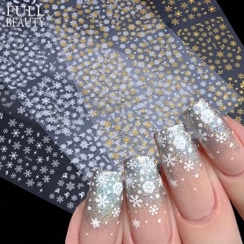 12 Designs Snowflake Nail Decals Sliders 3D Gold Silver Angel Starlight Decor New Year Winter DIY Sticker For Manicure CHTYSMY-1