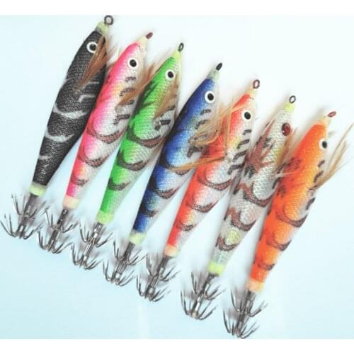 30Pcs Squid Hook Shrimp Fishing Lures Artificial Wooden Octopus Cuttlefish Shrimp Lure