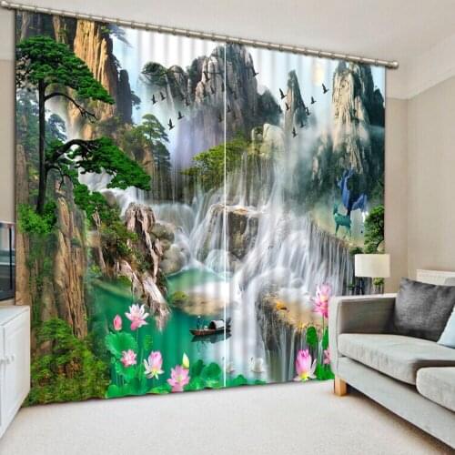 Alpine Lake Lotus Scenery Living Room Hotel Door Window Shading Curtain Finished Drapes Window Blackout Curtains 3D Curtains