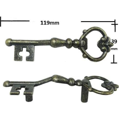 Antique Key Style Handle Drawer Wardrobe Door Handle Wooden Box Handles With Screws Zinc Alloy,Bronze Tone,119*39mm