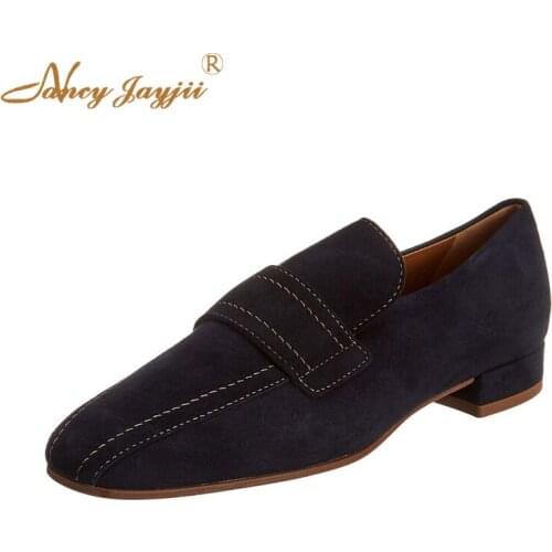 Satin Woman Shoes Adult Ladies Pumps Solid Basic Sweet Low Square heels Slip-On Round Toe Fashion Mature Leisure Elegant 2019