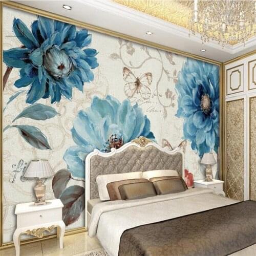 Beibehang Pastoral hand painted blue watercolor floral background wall custom large mural silk silk wallpaper papel de parede