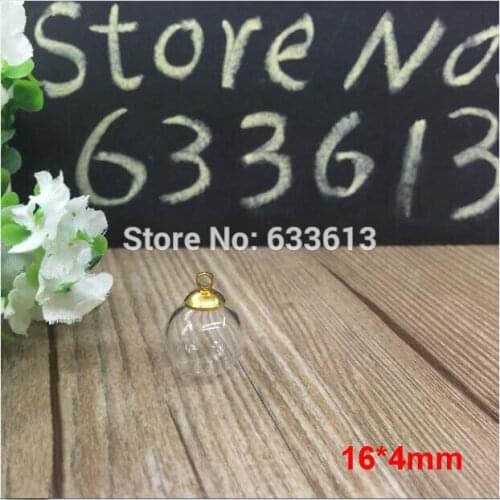 Free shipping 30sets/lot 16mm*4mm(opening) glass globe bubble & 8mm gold cap with ring set DIY Glass bottle vial pendant