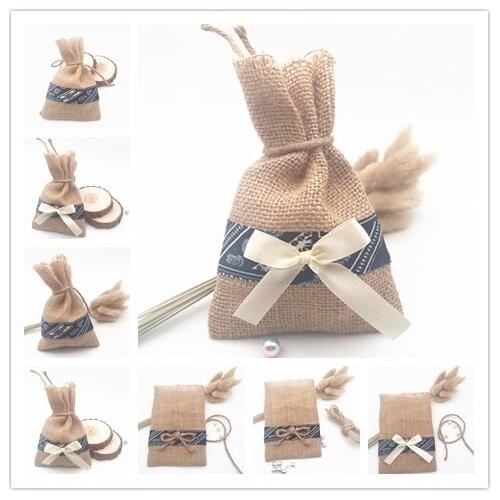 Free shipping Natural Jute Bags royan Lace bag Jute bow-knot Bag wedding gift bag with 4''x 6