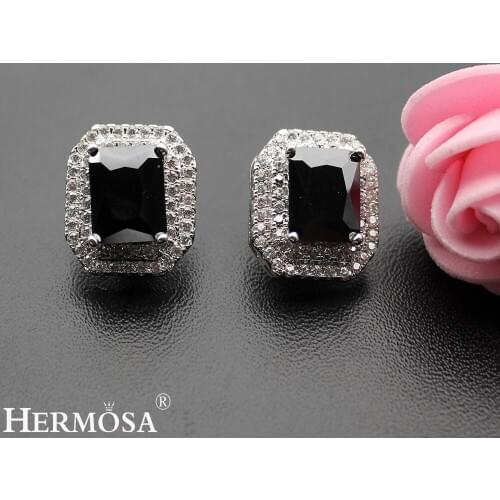 Shiny Grace Garnet Onyx Perfect Lady GIFT Prom Party Design Hermosa Earrings Womens Fashion Jewelry