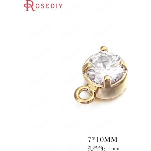 C245)6 pieces 7*10mm Hole 1mm 24K Gold Color Brass + Zircon Round Charms Pendants High Quality Diy Jewelry Findings Accessories