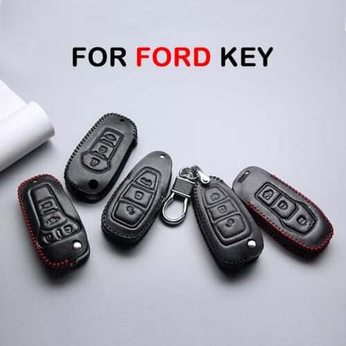 Car Remote Smart Key Cover Case Shell For Ford Fiesta MK7 Focus MK3 2 3 Mondeo MK4 Kuga Transit Ecosport Skin Leather Key Holder