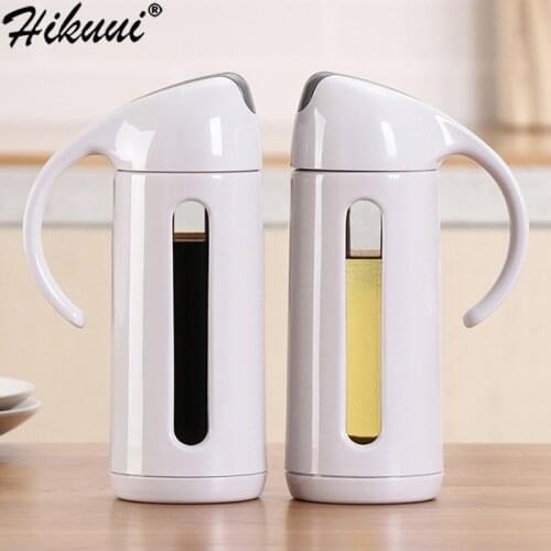 Oil Dispenser Oil Bottle 320ML Sauce Bottle Glass Storage PP Shell Handle Bottles For Vinegar Seasoning Dispenser