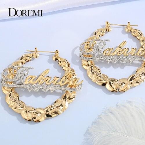 Hiphop Sexy XOXO Custom Bamboo Hoop Earrings Personalized Name Earring 3D Bamboo Style Custom Earring for Christmas Gift