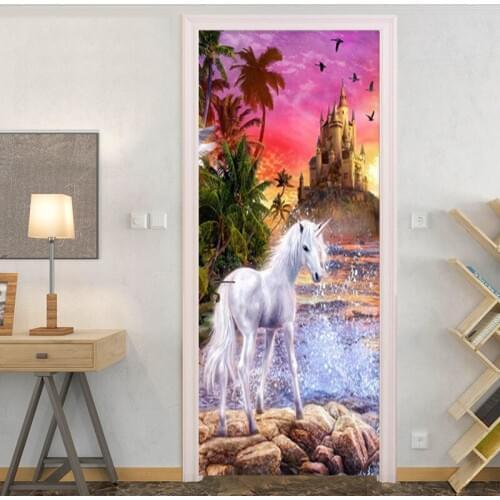 Photo Wallpaper 3D Stereo Castle White Horse Murals Kids' Bedroom Living Room Door Sticker PVC Waterproof Self-Adhesive Stickers