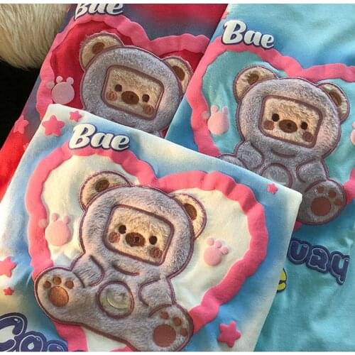 Harajuku Brand Love Bear Embroidery T Shirt Kawaii Japan Korean Fashion for Teens Clothes Summer Plus Size Tops Graphic T Shirts