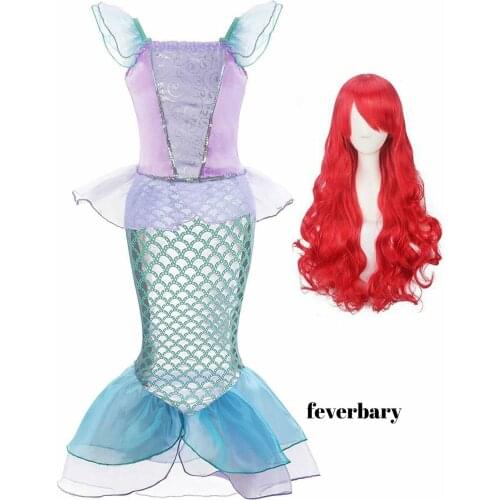 Pudcoco Baby Girls Clothes The Little Mermaid Ariel Kids Girls Dresses Princess Cosplay Halloween Costume wig