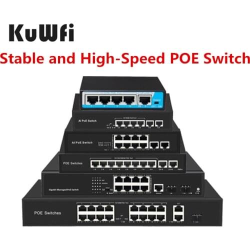 KuWFi POE Switch Gigabit IEEE 802.3 af/at Ethernet Switch 4Port/8Port/16Port Standardized RJ45 for IP Camera Extend VLAN 250M