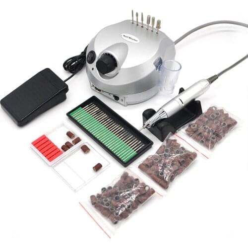 Silver Electric Nail Drill Machine Professional Nail Polisher Tools Nail Art File Bits Manicure Kit 35000 RPM 110V/220V
