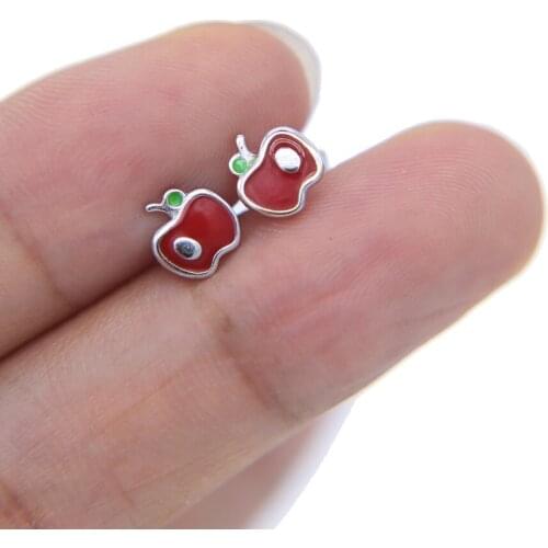 Tiny cute red enamel fruit 2019 summer minimal delicate earring promotion