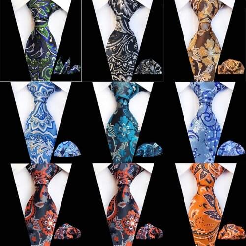 Men’s High Grade Floral Jacquard Handkerchief Wide Necktie Pocket Square Tie Set BWTHZ0355