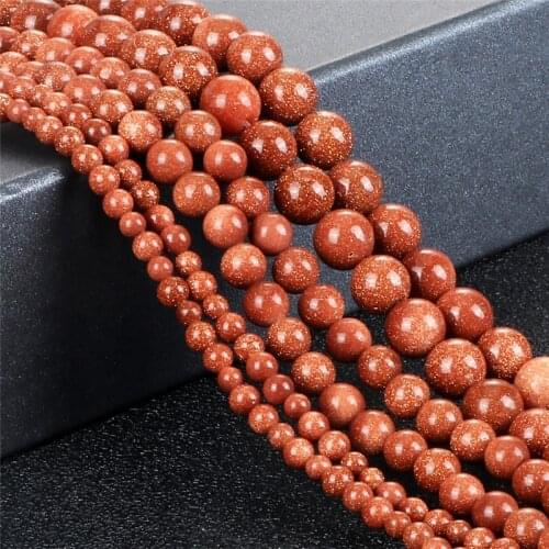 Wholesale 8/6/4mm Natural Golden Sand Stones Loose Round Beads For Jewelry Making Needlework DIY Bracelets Jewelry Accessories