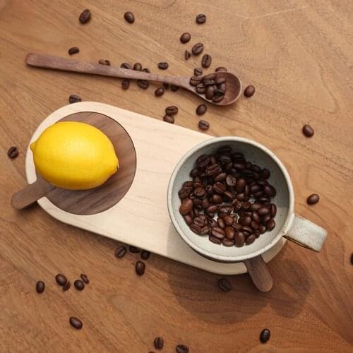 Heat Insulation Pad Coasters Retro Black Walnut Maple Simple Solid Wood Anti-Scalding Coffee Cup Holder Spoon As Gift