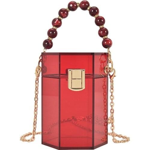 Transparent Cylindrical Acrylic Women Purses and Handbags Small Shoulder Crossbody Bag Female Party Clutch Bag Beaded Handle