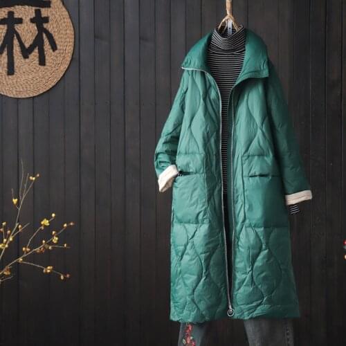 2021 New Women Winter Long Stand Collar Down Coat Female Casual 90% White Duck Down Jacket Zipper Windproof Parka Outwear