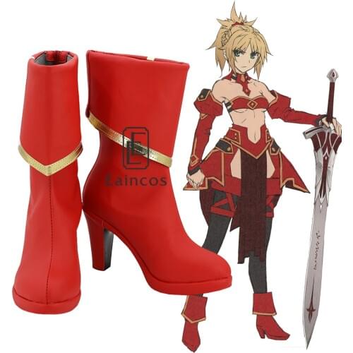 Game Fate Apocrypha Saber Mordred Cosplay Shoes Red Boots Custom-made