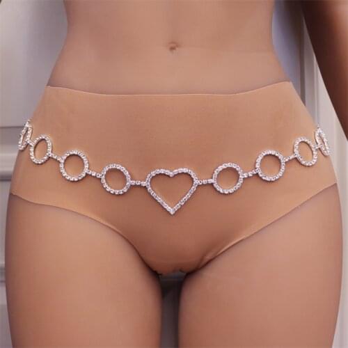 Sexy Rhinestone Heart Waist Chain Belt Jewelry Summer Beach Double Belly Chain Bikini Undewear for Women