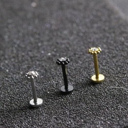 Hot sale 316L stainless steel internal thread Zircon Trinity ball labret tragus helix conch cartilage piercing earring