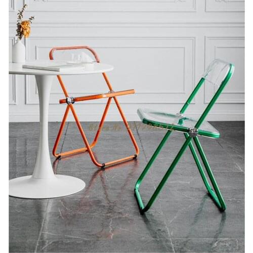 Nordic transparent folding chair electroplating stool backrest simple modern acrylic dining chair plastic crystal negotiation