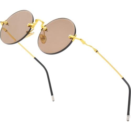 Luxury Rimless Glass Sunglasses Man Natural Crystal Stone Sun Glasses Woman Alloy Round Anti Eye Dry Anti Scratch Vintage UV400