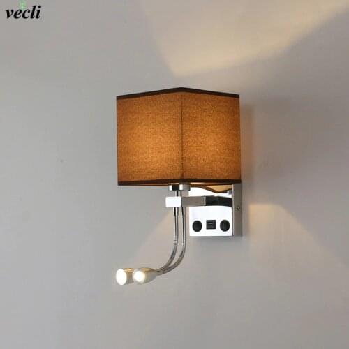Modern Adjustable LED Wall Lamp E27 Sconce Light Eye Protect Reading Study Night Light with USB Interface Bedroom Bedside Lamp