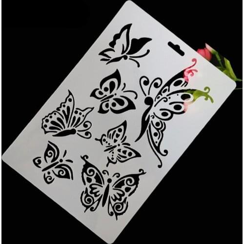 26x17.8cm butterfly scrapbook stencils spray plastic mold shield DIY cake hollow Embellishment printing lace ruler Easter