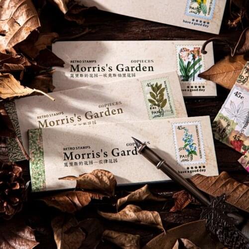 Vintage Retro Morriss Garden Stamp Sticker Material Paper bag Journal Scrapbooking Decoration Label Retail