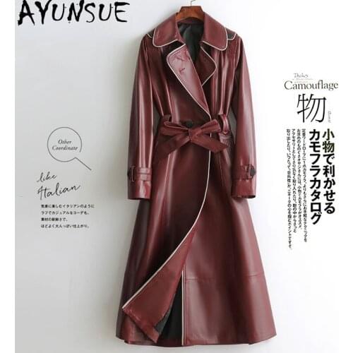 AYUNSUE Elegant 100% Genuine Sheepskin Leather Jacket Women Autumn Winter 2021 Long Real Fur Trench Coat Jaqueta Feminina Gxy405
