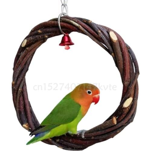 Pet Rattan Hoop Hanging Cage Climb Swing Chew Bite Ring with Bell Toy Birds Parrot Macaw Standing Perches Platform