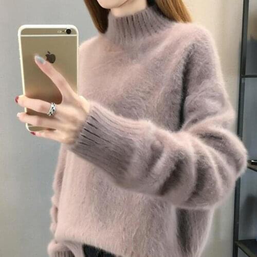 Winter Fluffy Sweater Women Jumper Vintage Thick White Turtleneck Pull Femme Sweaters Ladies Loose Casual Knitted Womam Pullover