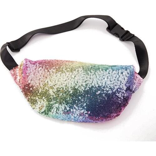 20PCS / LOT Fashion Sequin Fanny Pack Female Rainbow Color Belt Bum Bag Waist Packs New Design Glitter Women Pouch Waist Bags