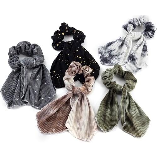 Geebro Tie-dye Stripes Bowknot Elastic Hair Band For Women Scrunchies Hair Ties Ponytail Holder Headband Stars Hair Accessorie