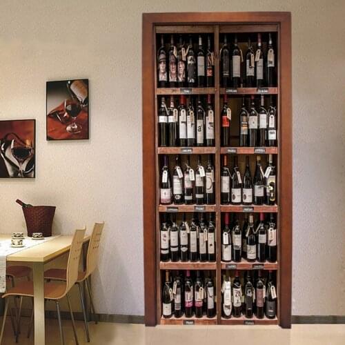 Photo Wallpaper 3D Retro Wine Bottles Door Sticker Living Room Dining Room Self-Adhesive Waterproof Door Poster Home Decor Decal