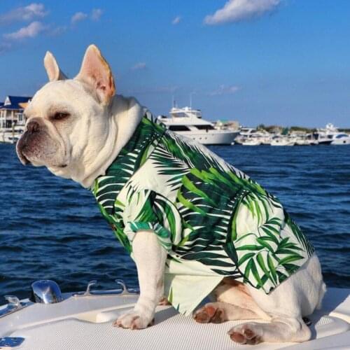 Hawaiian Pet Dog T Shirts Summer Lapel Shirt Puppy Beach Coconut Tree Print Vest Outfit Beach Apparel Dog Top Floral Shirt Green