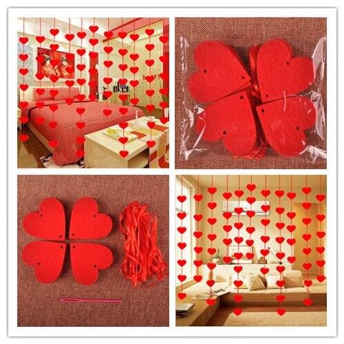 Hot 2.5M Happy Family Non-woven Love Heart Red Bunting Curtain Wedding Birthday Flags Banner Garland Party Decoration Supplies