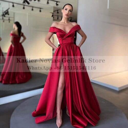 KADIER NOVIAS Women Long Burgundy Evening Dresses 2021 with Slit Off the Shoulder Prom Gown Vestido De Fiesta