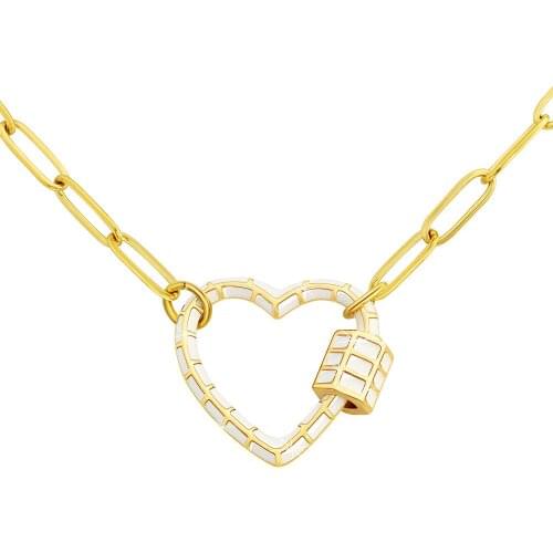 Brief Ins Heart Bead Pendant Necklace Gold Plated Stainless Steel Cuba Chain Fashion Women Jewelry Punk Style Europe