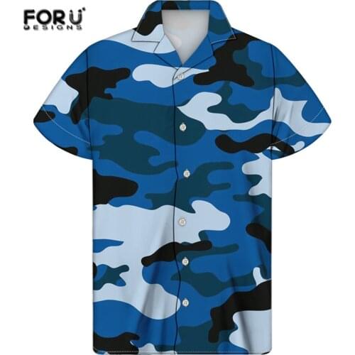 FORUDESIGNS Colorful Camouflage Design Male Fashion Beach Hawaiian Style Clothing Mens Plus Size Short Sleeve Streetwear Mujer