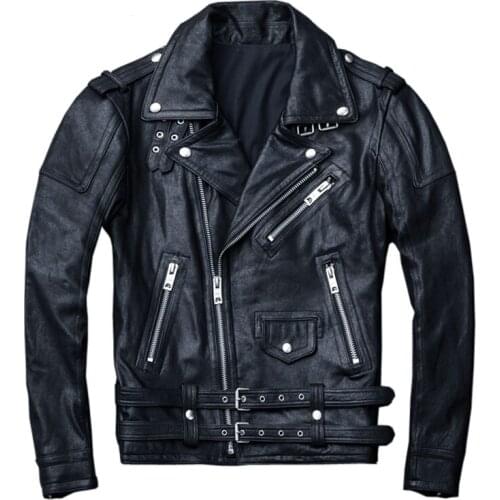 DHL Free Shipping 100% Natural Sheepskin Leather Jacket Black Soft Mens Motocycle Jackets Man Spring and Autumn Motor Coat