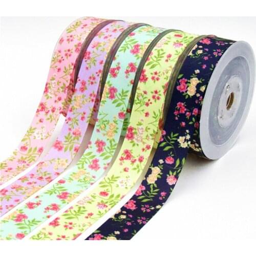 5Yards Country Flower Printed Grosgrain Ribbon Tape For Craft Needlework Decarotions Satin Ribbons Handcraft DIY Bow Accessories