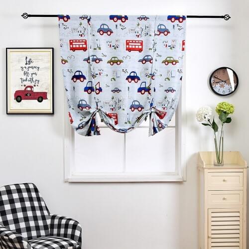 Cartoon Cars Roman Blinds Short Kitchen Door Curtains Blackout Shade Short Window treatments Modern Kids'Room Panel