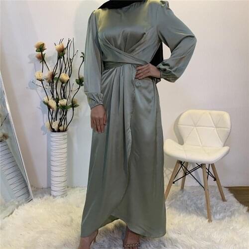 Muslim Abaya Silk Satin Cardigan Dress Hijab Kimono Vestidos Long Robe Gowns Tunic Jubah Ramadan Eid Arab Islamic Worship abaya